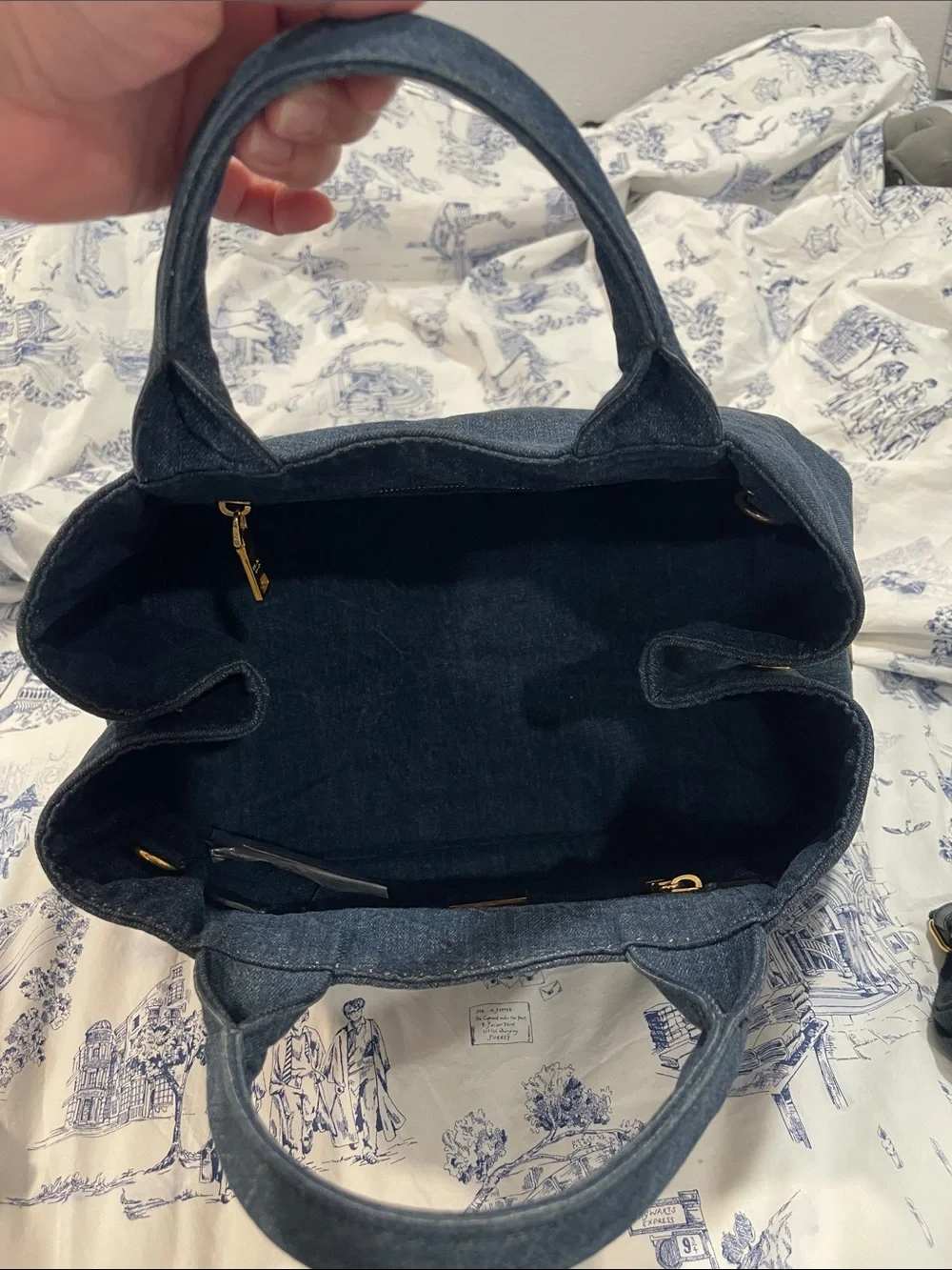 Prada Dark Denim Canapa Tote Bag Large with Strap